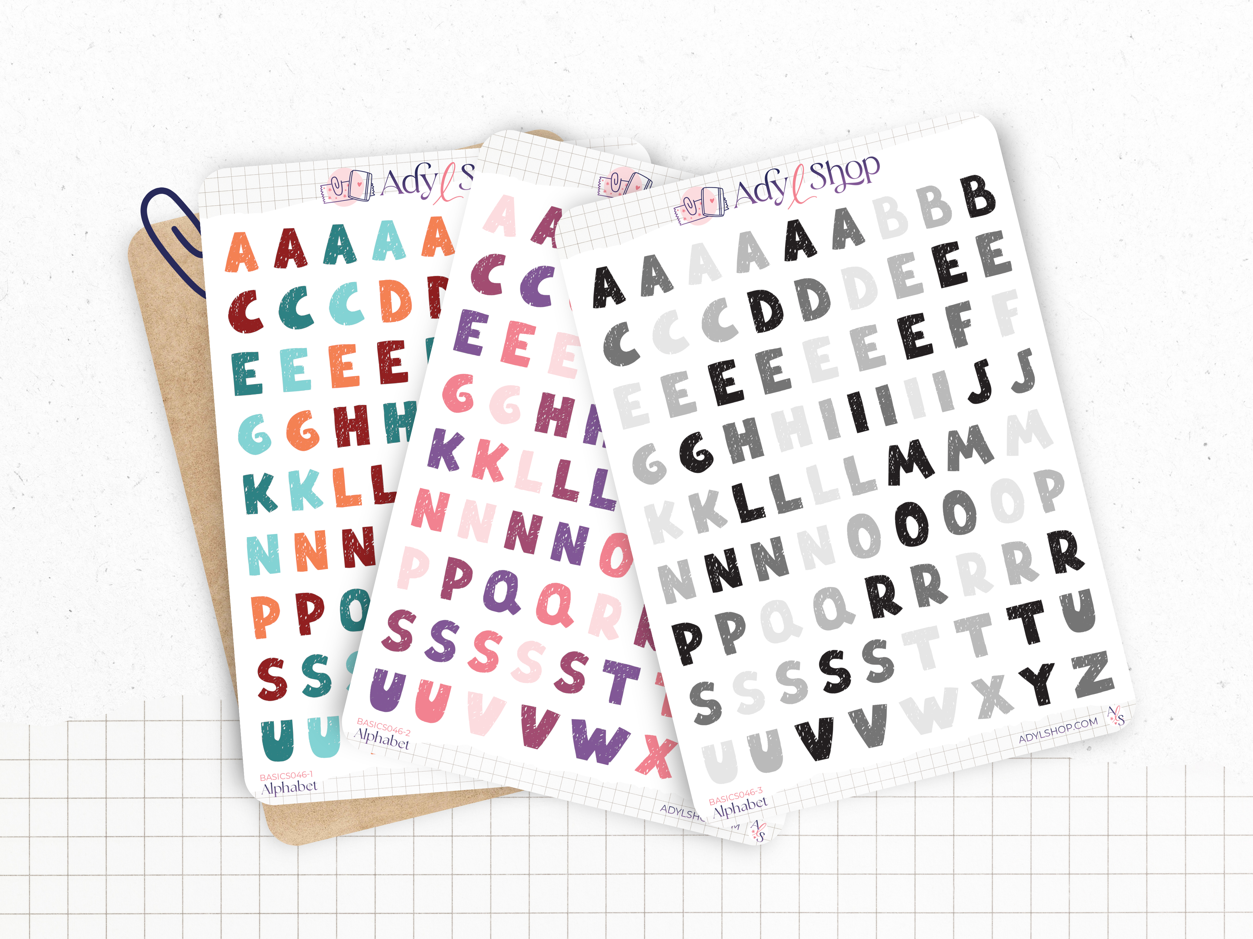 Planche de stickers Alphabet – Lettres block texturées (style craie) | Journaling & Bullet Journal