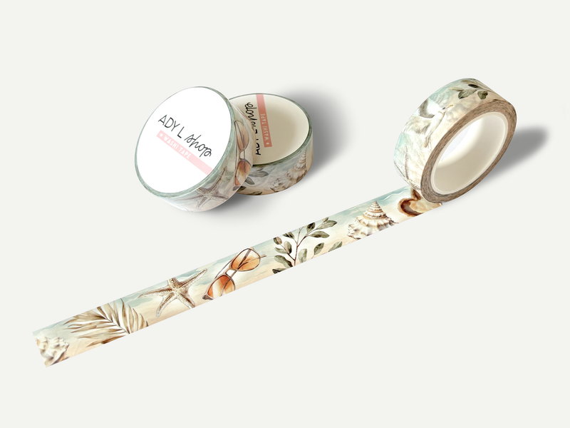 Washi tape "Brise Océane" - Rouleau de papier adhésif décoratif aux motifs estivaux (15mm x 10m)