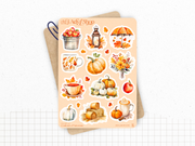 Sticker sheets - "Colors of Fall" - Watercolor illustrations : autumn, pumpkin, leaves, coffee - Bullet Journal / Planner sticker sheet