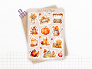 Sticker sheets - "Colors of Fall" - Watercolor illustrations : autumn, pumpkin, leaves, coffee - Bullet Journal / Planner sticker sheet