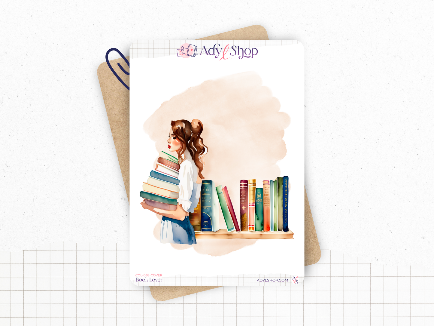 Sticker sheets - "Book Lover" - Watercolor illustrations : stack of books, reading, library - Bullet Journal / Planner sticker sheet