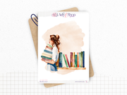Sticker sheets - "Book Lover" - Watercolor illustrations : stack of books, reading, library - Bullet Journal / Planner sticker sheet