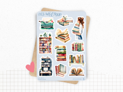 Sticker sheets - "Book Lover" - Watercolor illustrations : stack of books, reading, library - Bullet Journal / Planner sticker sheet