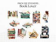 Sticker sheets - "Book Lover" - Watercolor illustrations : stack of books, reading, library - Bullet Journal / Planner sticker sheet