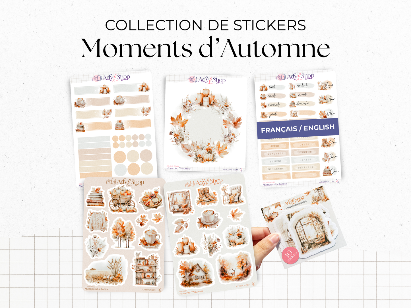 Sticker sheets - "Fall Moments" - Watercolor illustrations : autumn, cozy vibe, soft colors - Bullet Journal / Planner sticker sheet