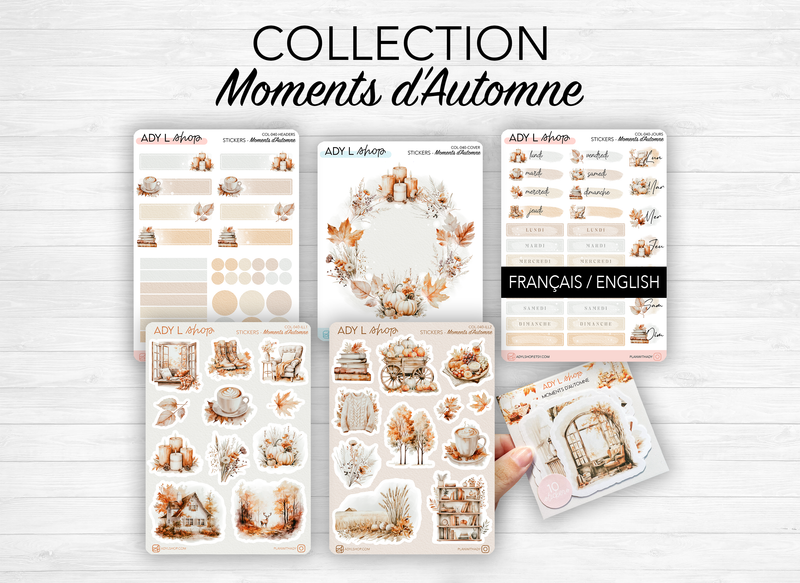Collection complète de planches de stickers "Moments d'Automne" - Autocollants sur le thème l'automne - Couleurs automnales, ambiance cozy - Bullet Journal/Planner