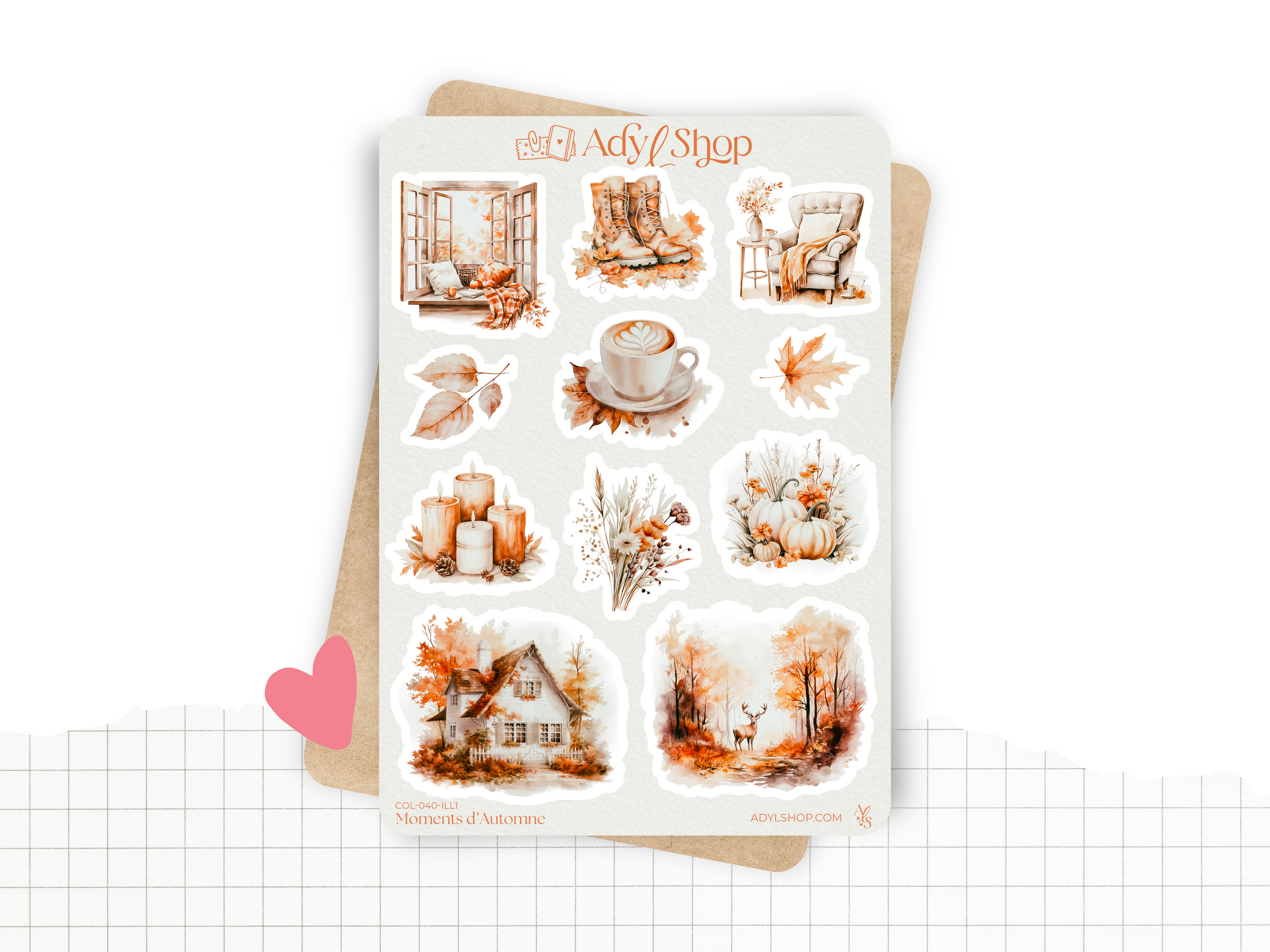 Sticker sheets - "Fall Moments" - Watercolor illustrations : autumn, cozy vibe, soft colors - Bullet Journal / Planner sticker sheet