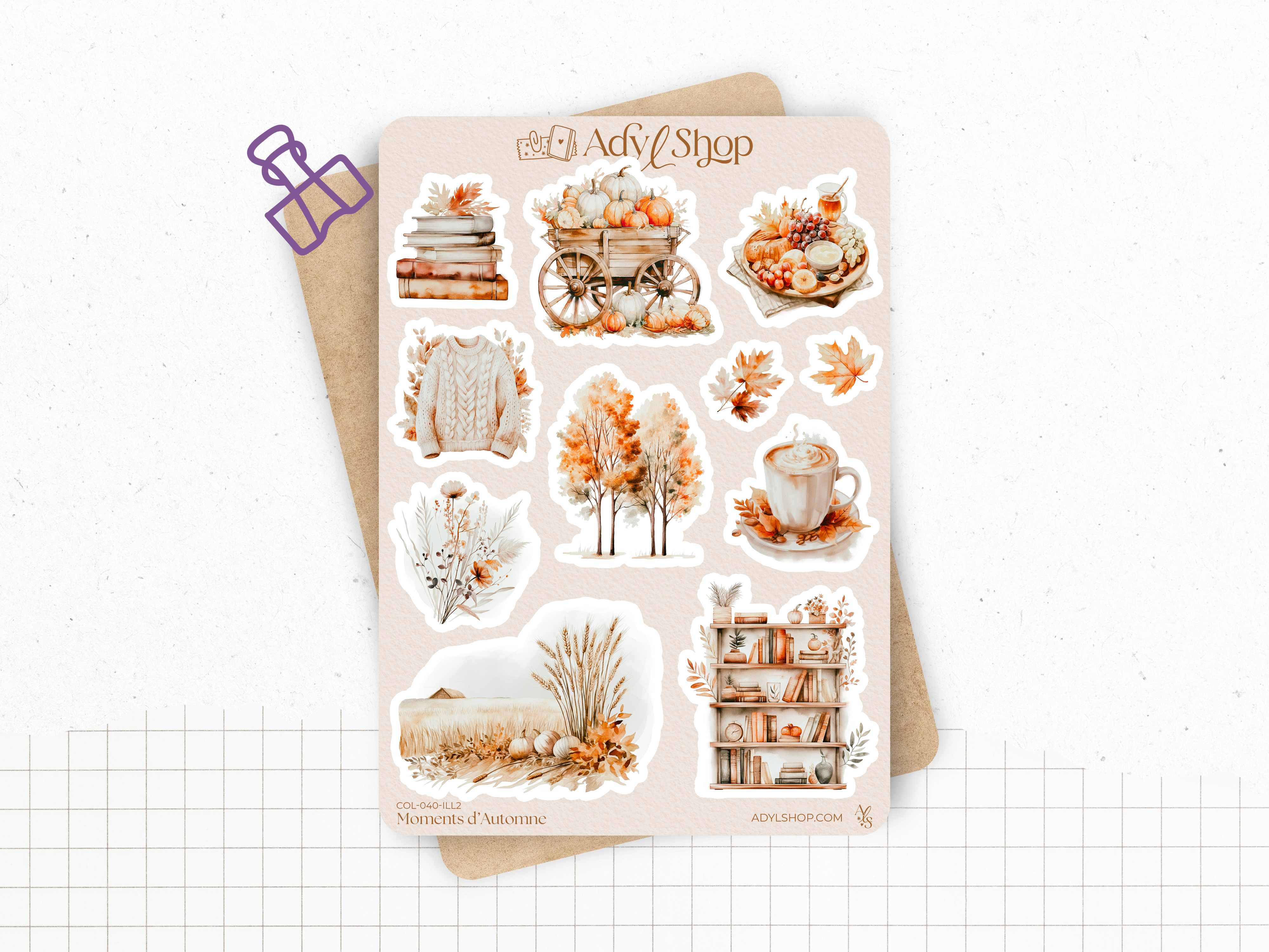 Sticker sheets - "Fall Moments" - Watercolor illustrations : autumn, cozy vibe, soft colors - Bullet Journal / Planner sticker sheet