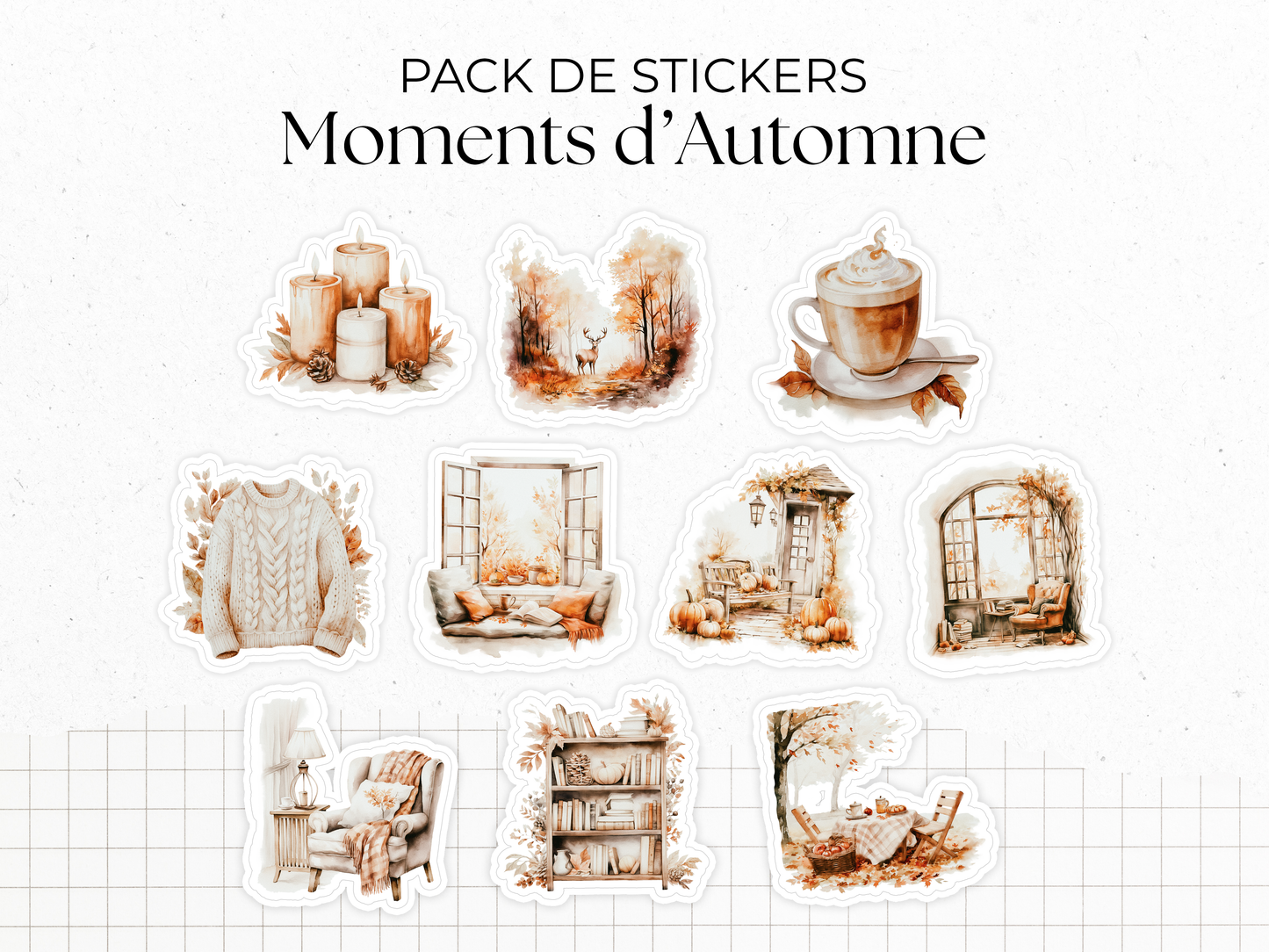 Sticker sheets - "Fall Moments" - Watercolor illustrations : autumn, cozy vibe, soft colors - Bullet Journal / Planner sticker sheet