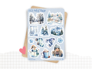 Planches de Stickers "Sous la Neige" - Autocollants sur le thème de l'hiver, froid, Noël - Jours de la semaine - Bullet Journal/Planner