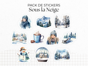 Planches de Stickers "Sous la Neige" - Autocollants sur le thème de l'hiver, froid, Noël - Jours de la semaine - Bullet Journal/Planner
