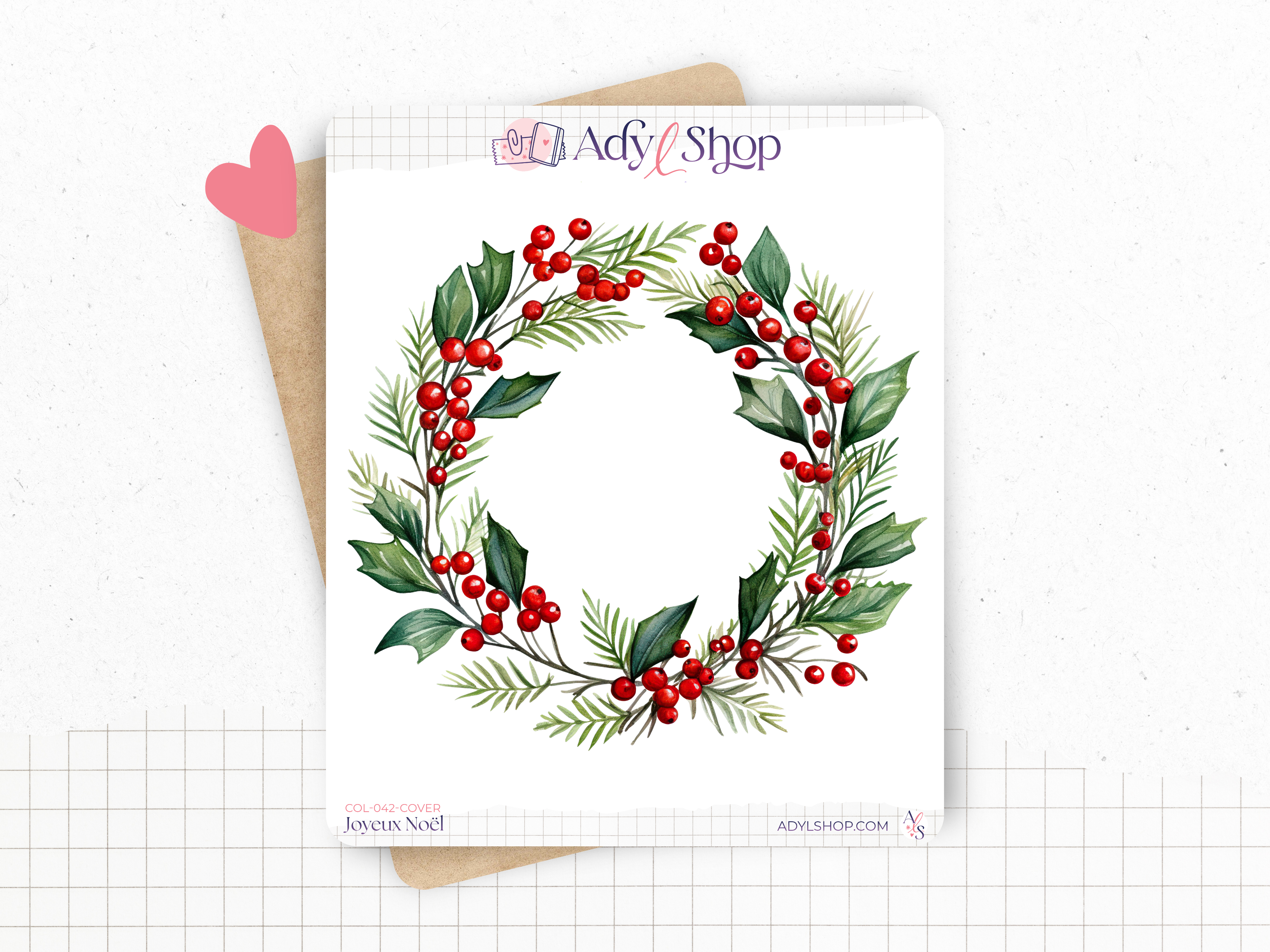 Sticker sheets - "Merry Christmas" - Watercolor illustrations : Christmas, winter, Santa, gifts - Christmas wreath - Cover page - Bullet Journal / Planner sticker sheet