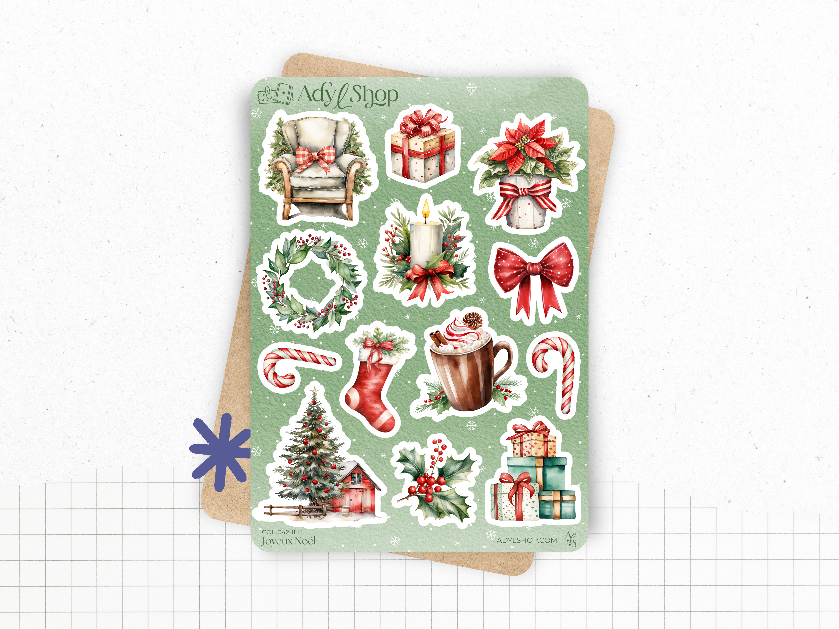 Sticker sheets - "Merry Christmas" - Watercolor illustrations : Christmas, winter, Santa, gifts - Bullet Journal / Planner sticker sheet