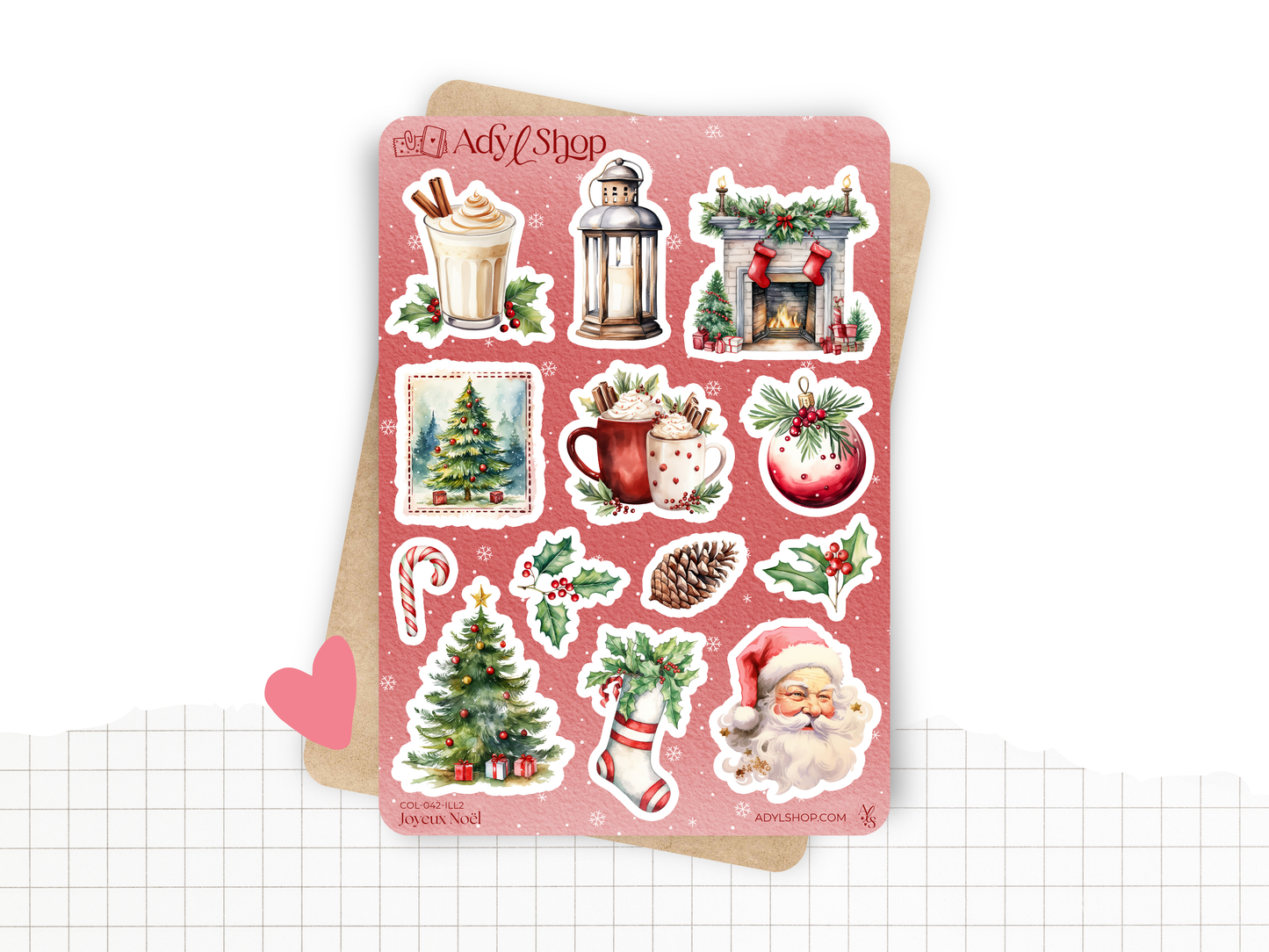 Planches de Stickers "Joyeux Noël" - Autocollants sur le thème de Noël, hiver, père Noël, cadeaux - Headers, formes - Bullet Journal/Planner
