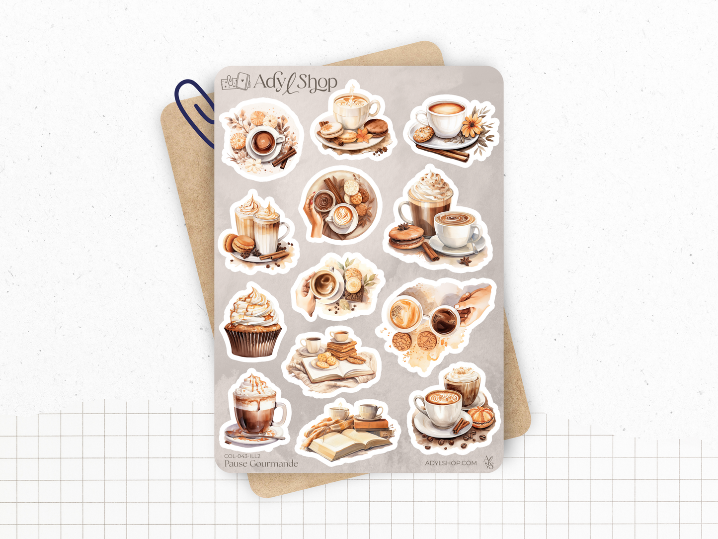 Sticker sheets - "Sweet Treats" - Watercolor illustrations : coffee, chocolate, cozy break, latte - Bullet Journal / Planner sticker sheet