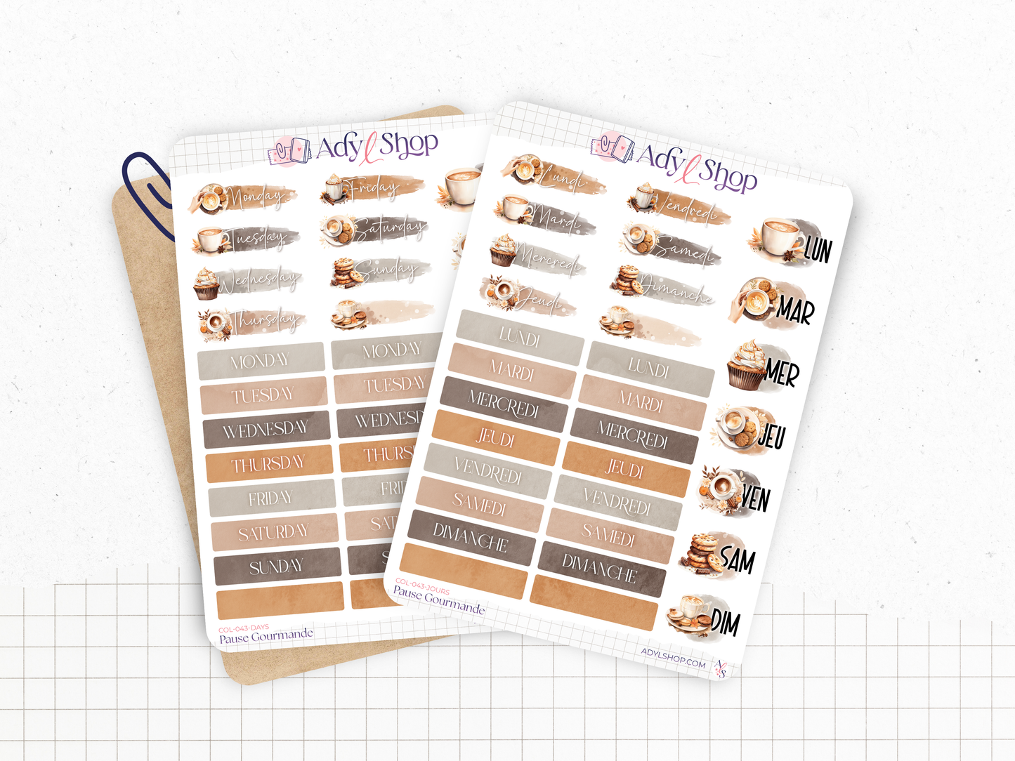 Sticker sheets - "Sweet Treats" - Watercolor illustrations : coffee, chocolate, cozy break, latte - Bullet Journal / Planner sticker sheet