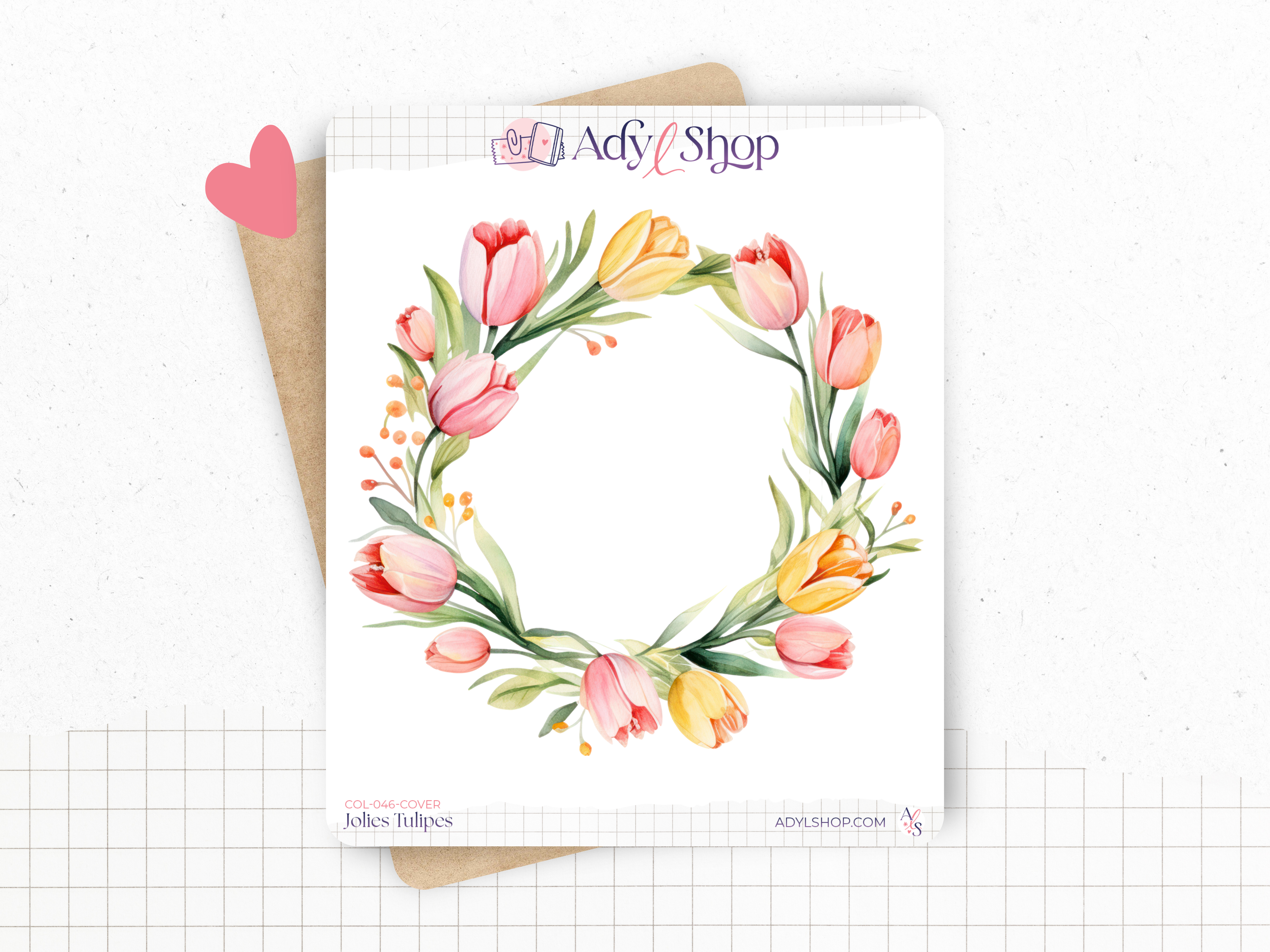 Sticker sheets - "Beautiful Tulips" - Watercolor illustrations : spring, flowers - Tulip wreath big sticker - Bullet Journal / Planner sticker sheet