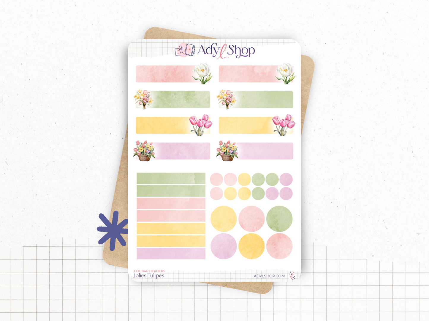 Pack de Stickers "Jolies Tulipes" - Autocollants sur le thème du printemps, fleurs - 12 stickers die-cut - Bullet Journal Planner