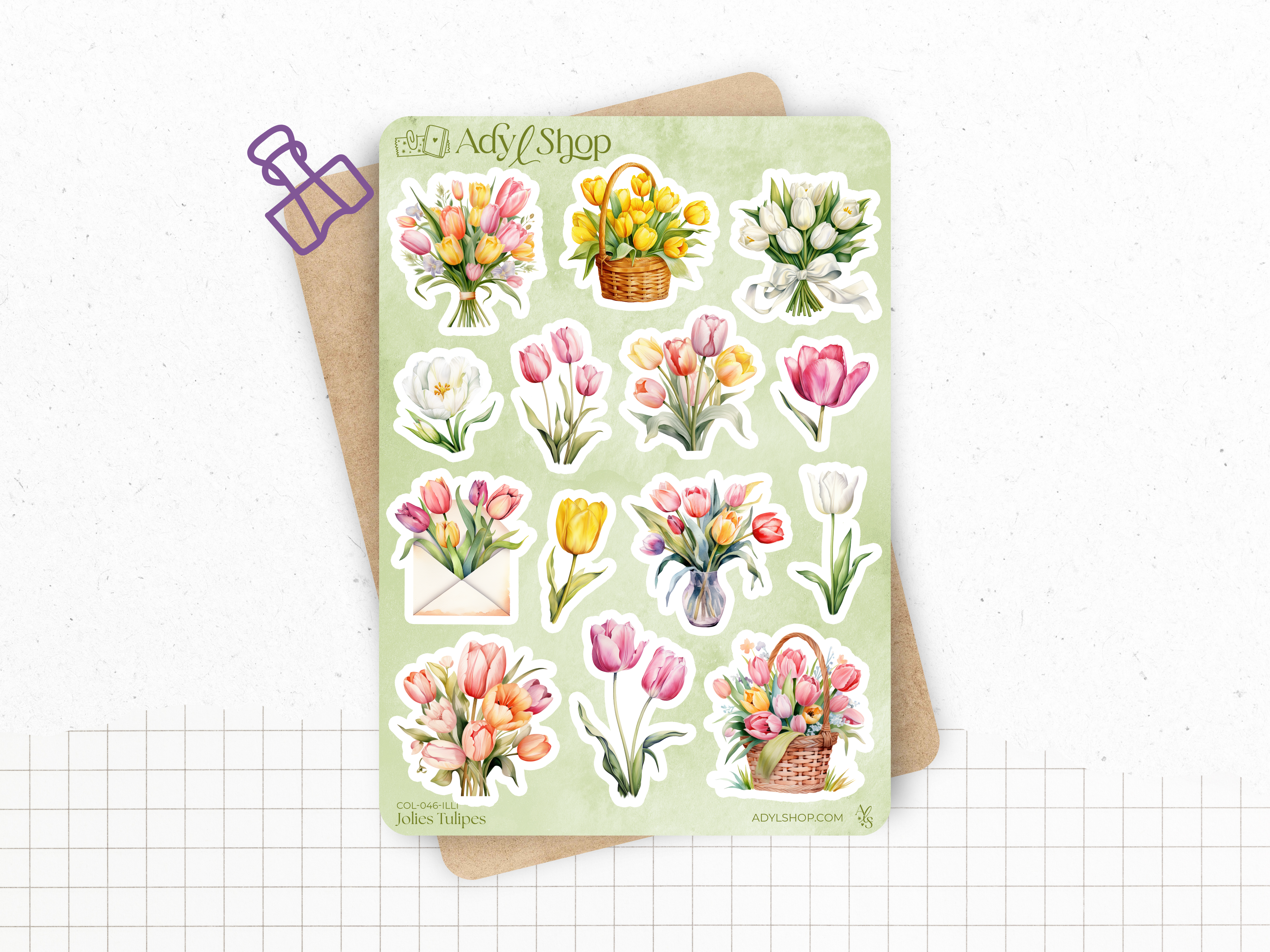Sticker sheets - "Beautiful Tulips" - Watercolor illustrations : spring, flowers - Colorful tulips - Bullet Journal / Planner sticker sheet