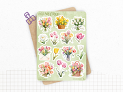 Pack de Stickers "Jolies Tulipes" - Autocollants sur le thème du printemps, fleurs - 12 stickers die-cut - Bullet Journal Planner