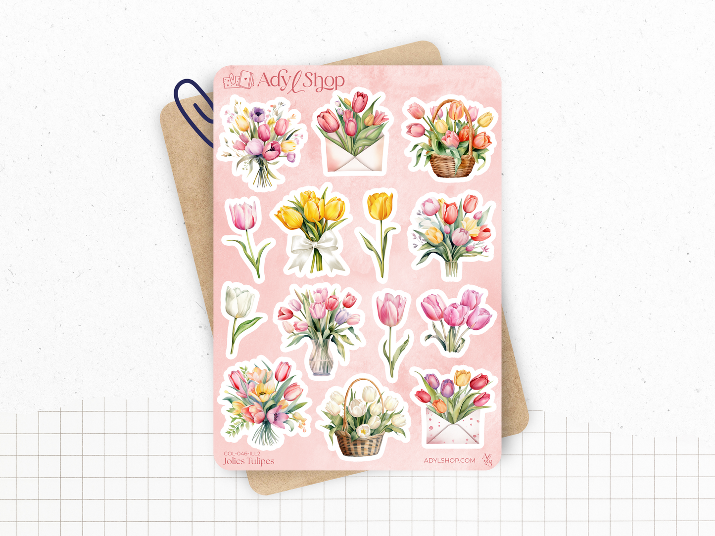 Pack de Stickers "Jolies Tulipes" - Autocollants sur le thème du printemps, fleurs - 12 stickers die-cut - Bullet Journal Planner