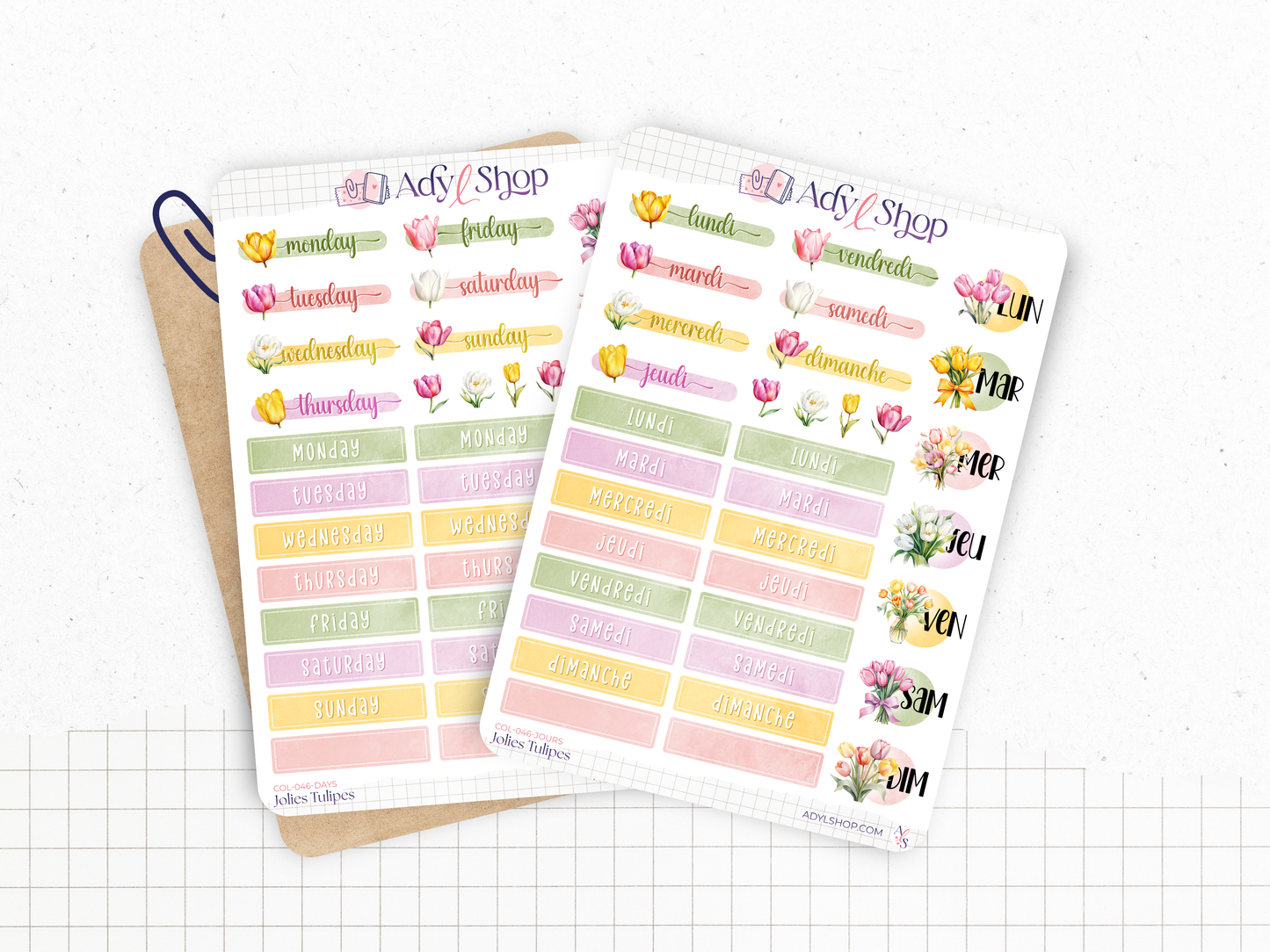 Pack de Stickers "Jolies Tulipes" - Autocollants sur le thème du printemps, fleurs - 12 stickers die-cut - Bullet Journal Planner