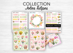 Planches de Stickers "Jolies Tulipes" - Autocollants sur le thème du printemps, fleurs - Couronne de tulipes - Bullet Journal Planner