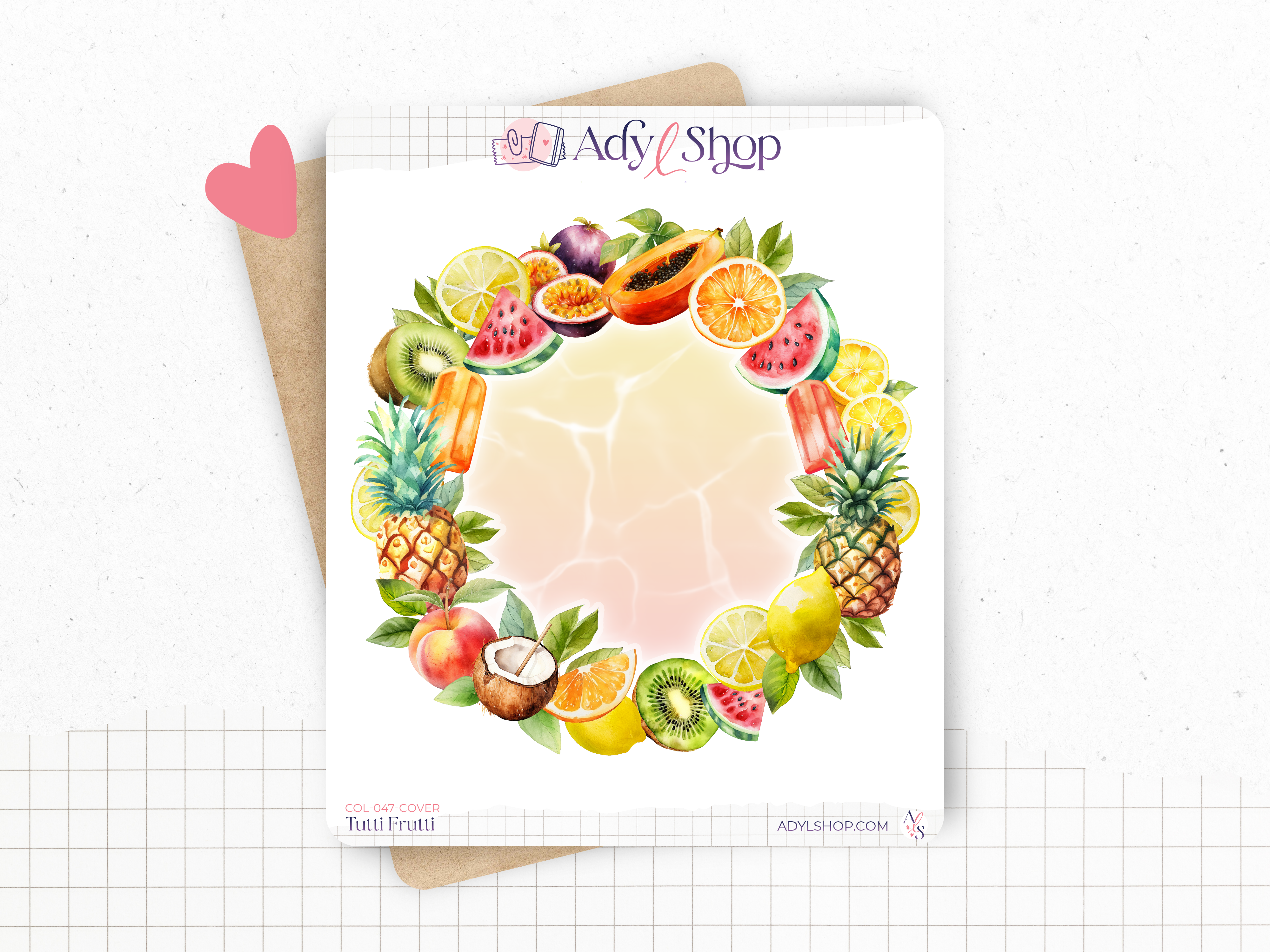 Sticker sheets - "Tutti Frutti" - Watercolor illustrations : summer, fruits - Fruit wreath, monthly cover page - Colorful stickers - Bullet Journal / Planner sticker sheet