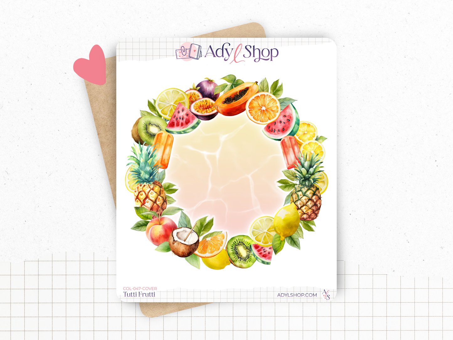 Planches de Stickers "Tutti Frutti" - Autocollants sur le thème de l'été et des fruits - Couronne de fruits, couverture mensuelle - Couleurs vitaminées - Bullet Journal Planner