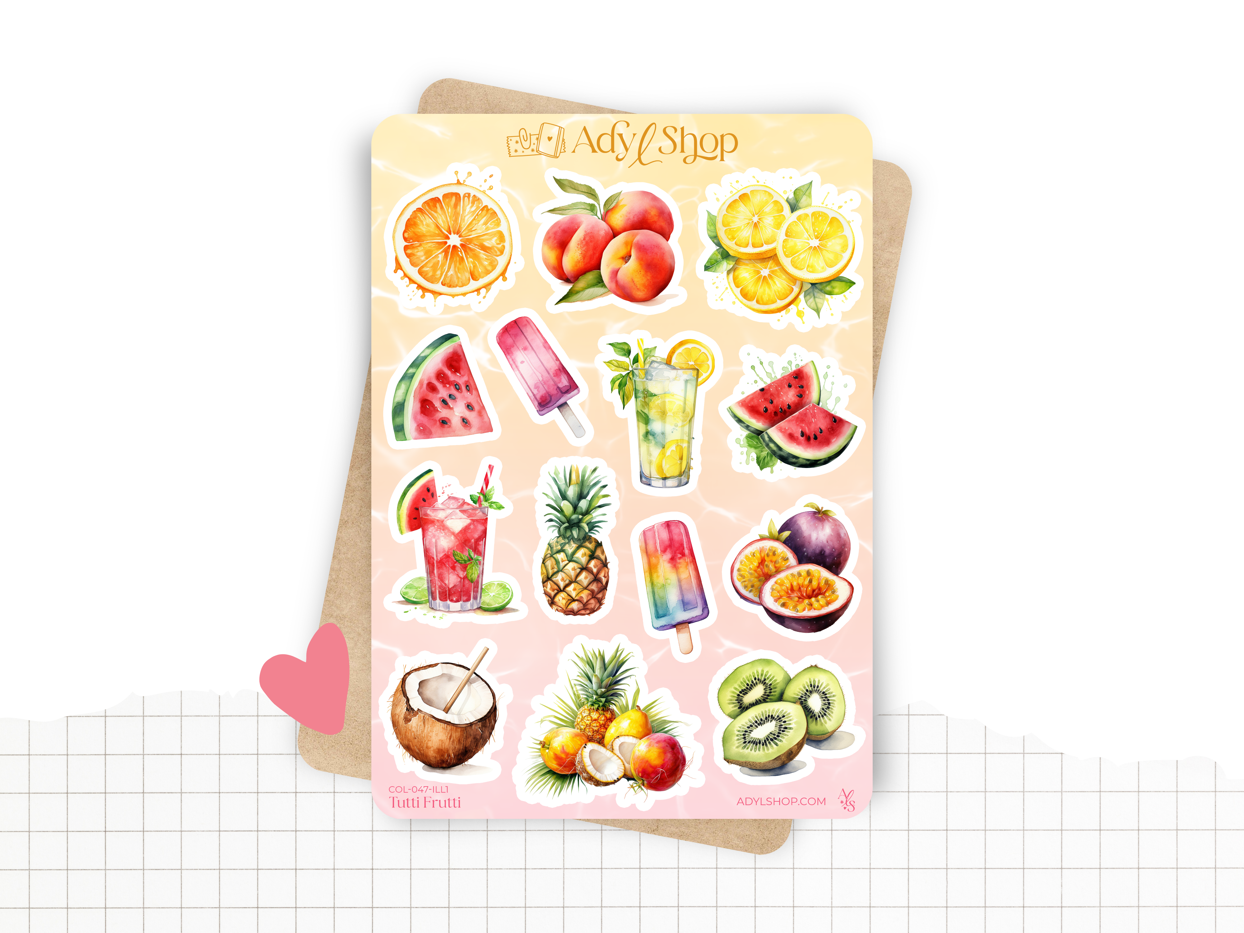 Sticker sheets - "Tutti Frutti" - Watercolor illustrations : summer, fruits - Colorful stickers - Bullet Journal / Planner sticker sheet