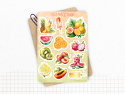 Planches de Stickers "Tutti Frutti" - Autocollants sur le thème de l'été et des fruits - Couronne de fruits, couverture mensuelle - Couleurs vitaminées - Bullet Journal Planner