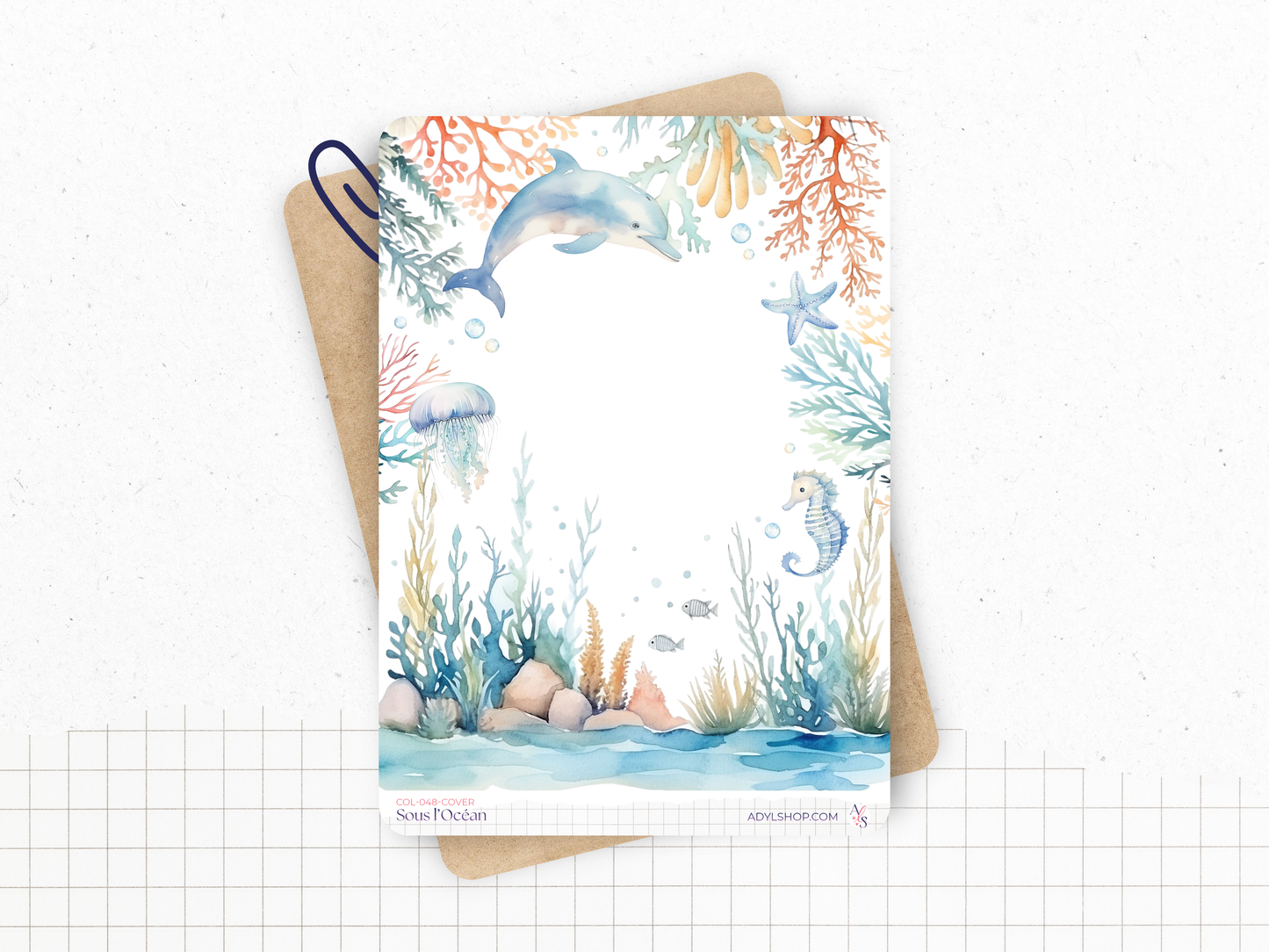 Collection de stickers "Sous l'Océan" - Autocollants sur le thème de l'été - Mer, vie marine, coraux, dauphin - Bullet Journal - Planner