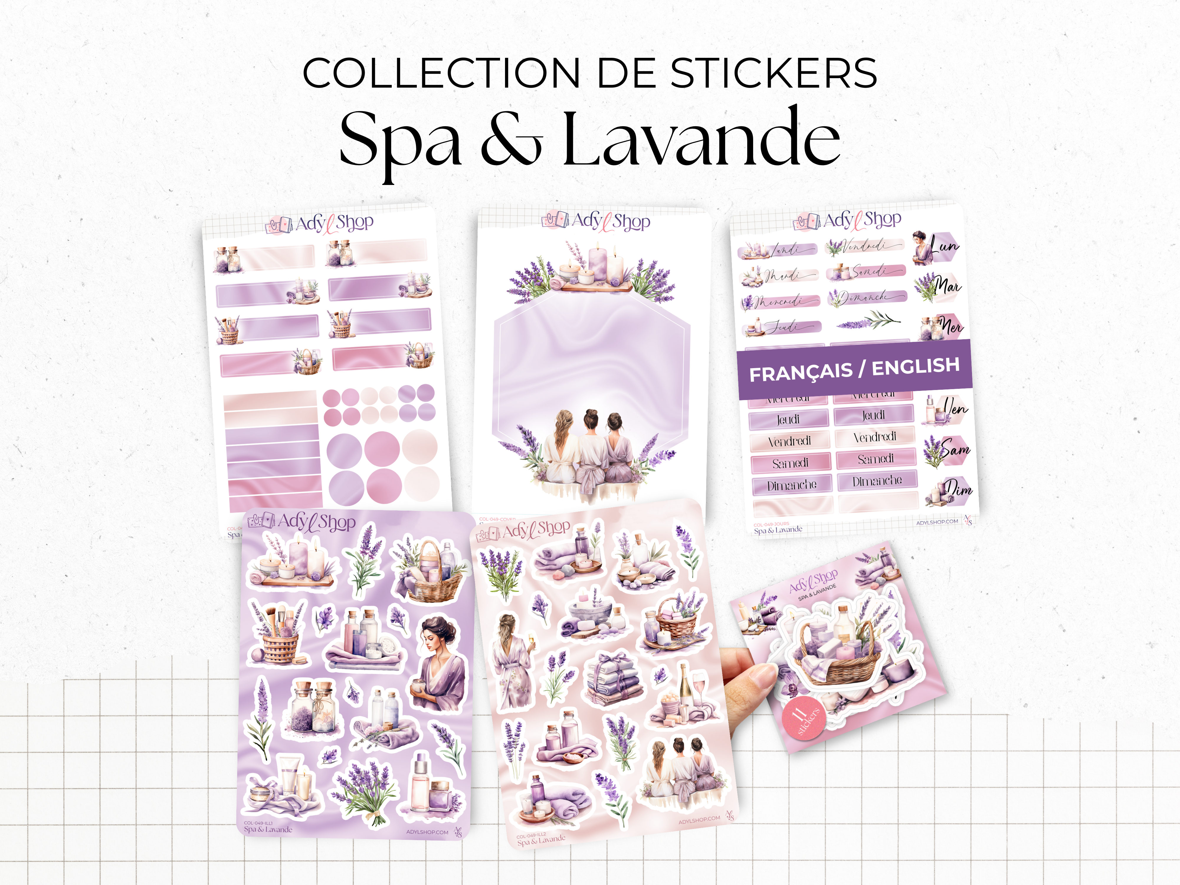 Sticker collection - "Lavender Spa" - Watercolor illustrations : beauty, massage, cocooning, relaxing - Bullet Journal / Planner sticker sheet