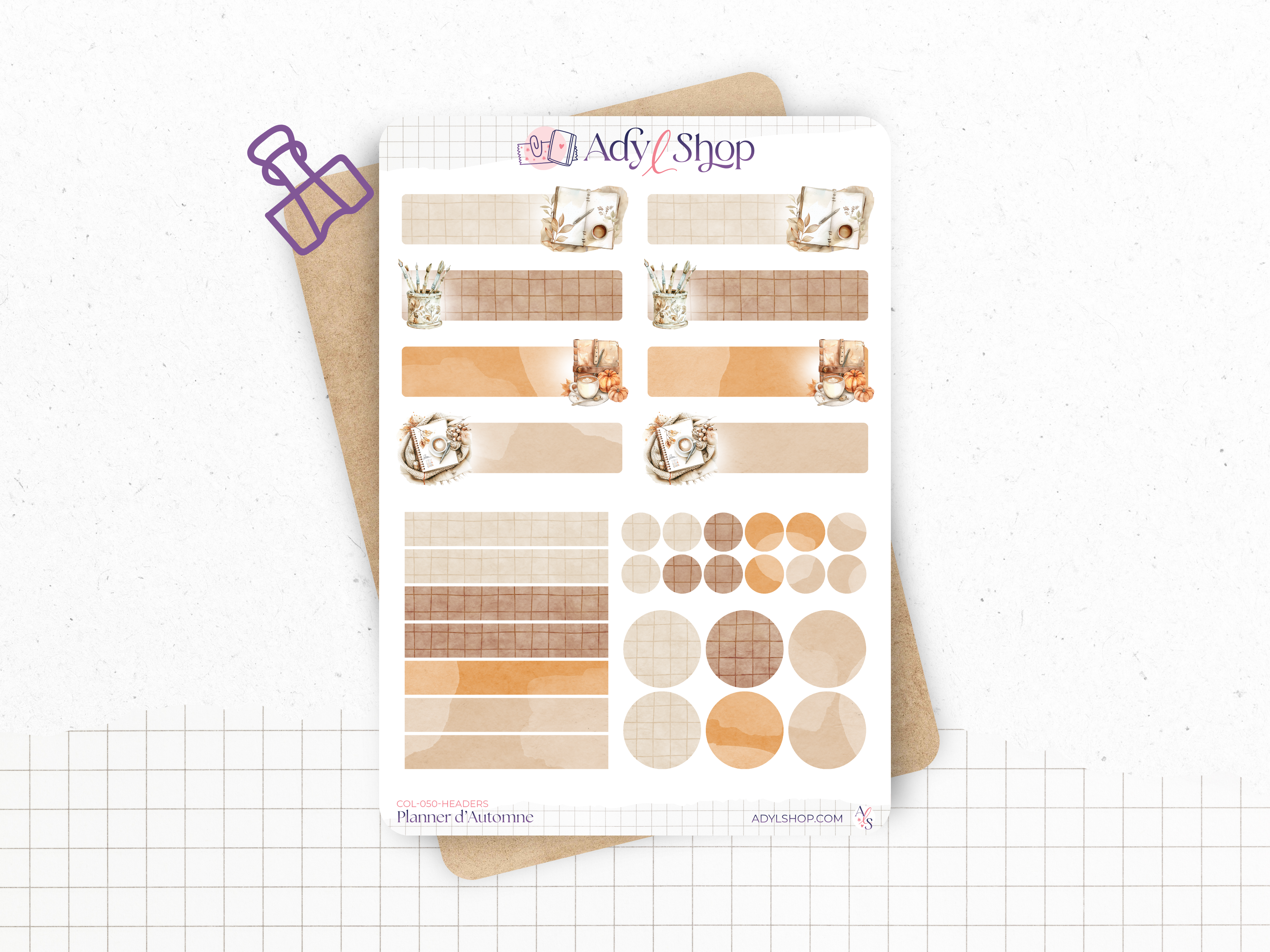 Planche de stickers sur le thème de l'automne pour décorer les pages de votre Bullet Journal. Autocollants headers et en-têtes