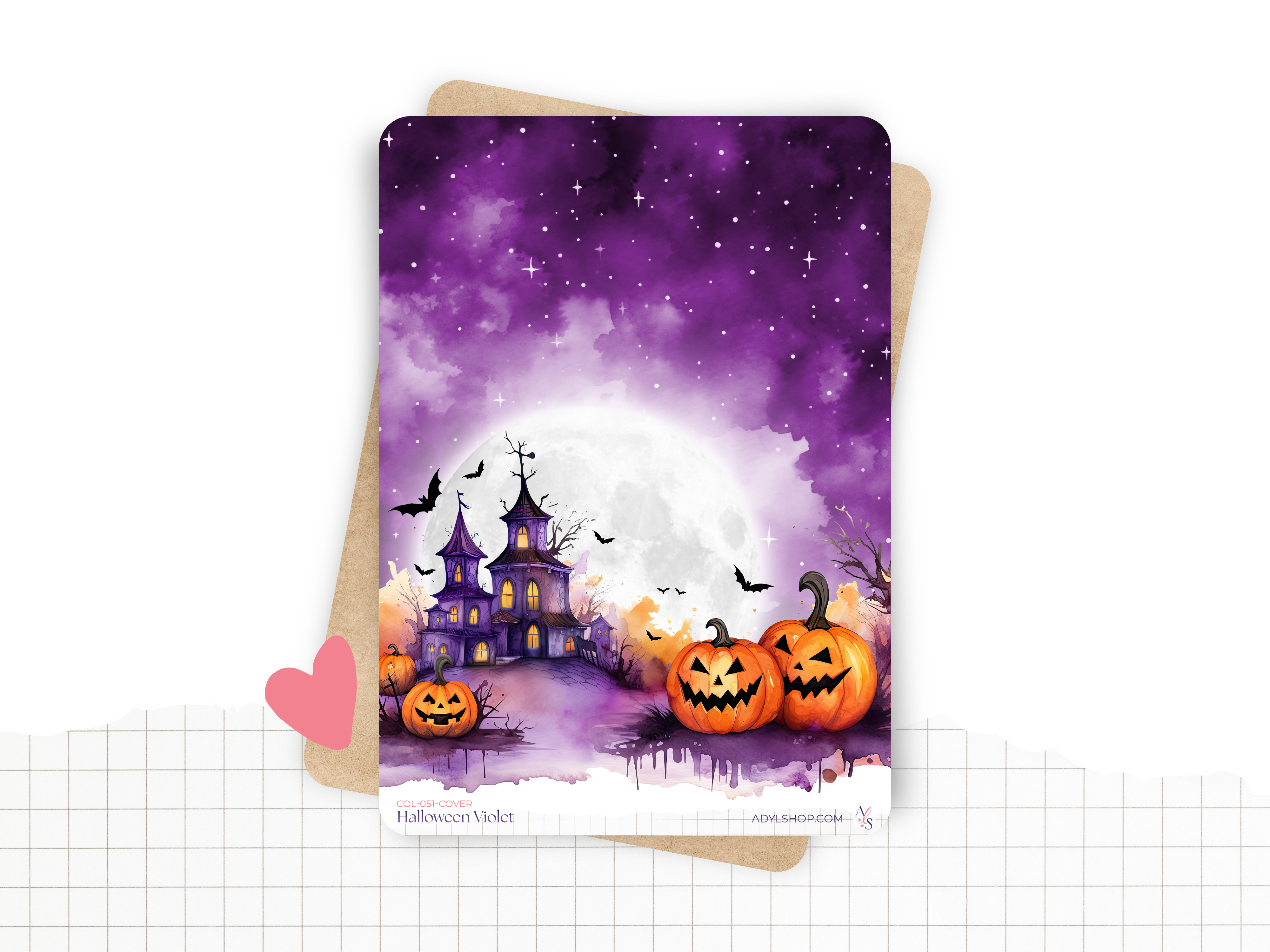 Sticker sheets - "Purple Halloween" - Watercolor illustrations : magic, witchcraft, Halloween - Cover page - Bullet Journal / Planner sticker sheet