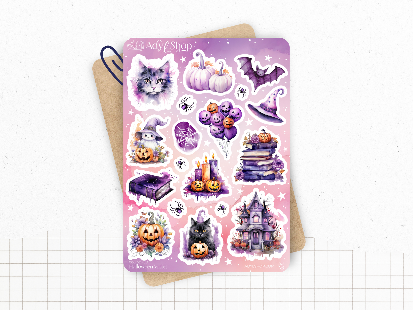 Collection de stickers "Halloween Violet" - Autocollants sur le thème de la magie, sorcellerie, Halloween, spooky - Bullet Journal / Planner