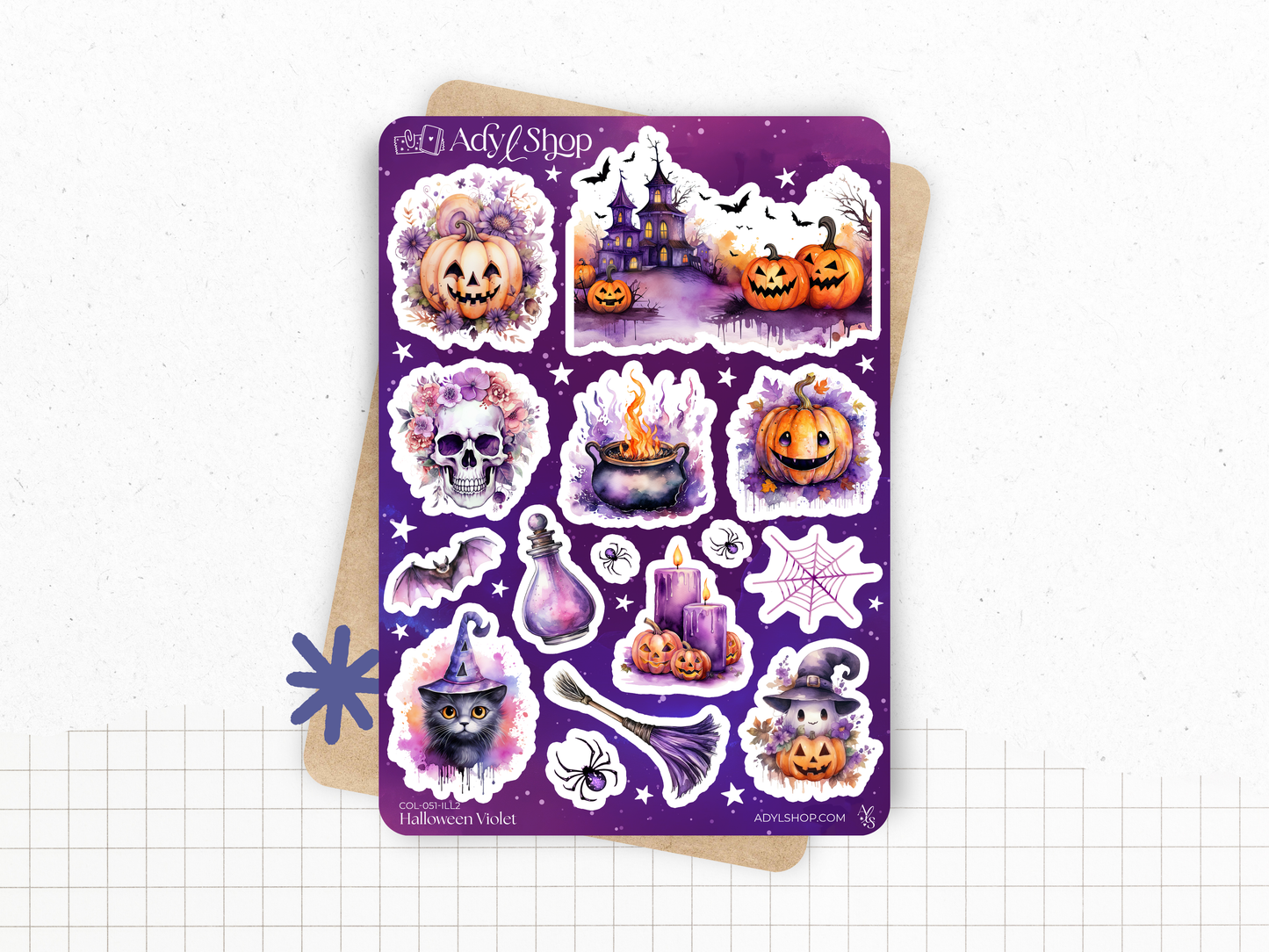 Collection de stickers "Halloween Violet" - Autocollants sur le thème de la magie, sorcellerie, Halloween, spooky - Bullet Journal / Planner