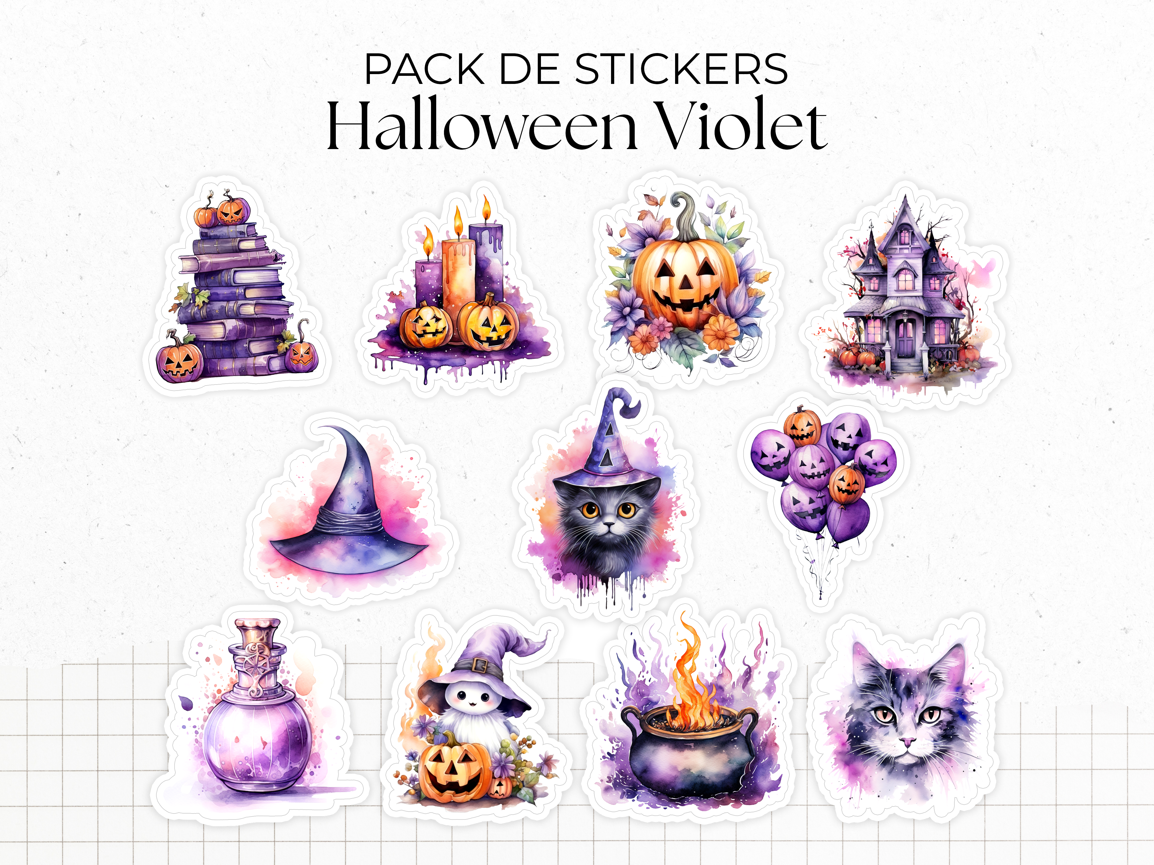 Sticker pack - "Purple Halloween" - 11 die-cut stickers : magic, witchcraft, Halloween - Bullet Journal / Planner sticker sheet