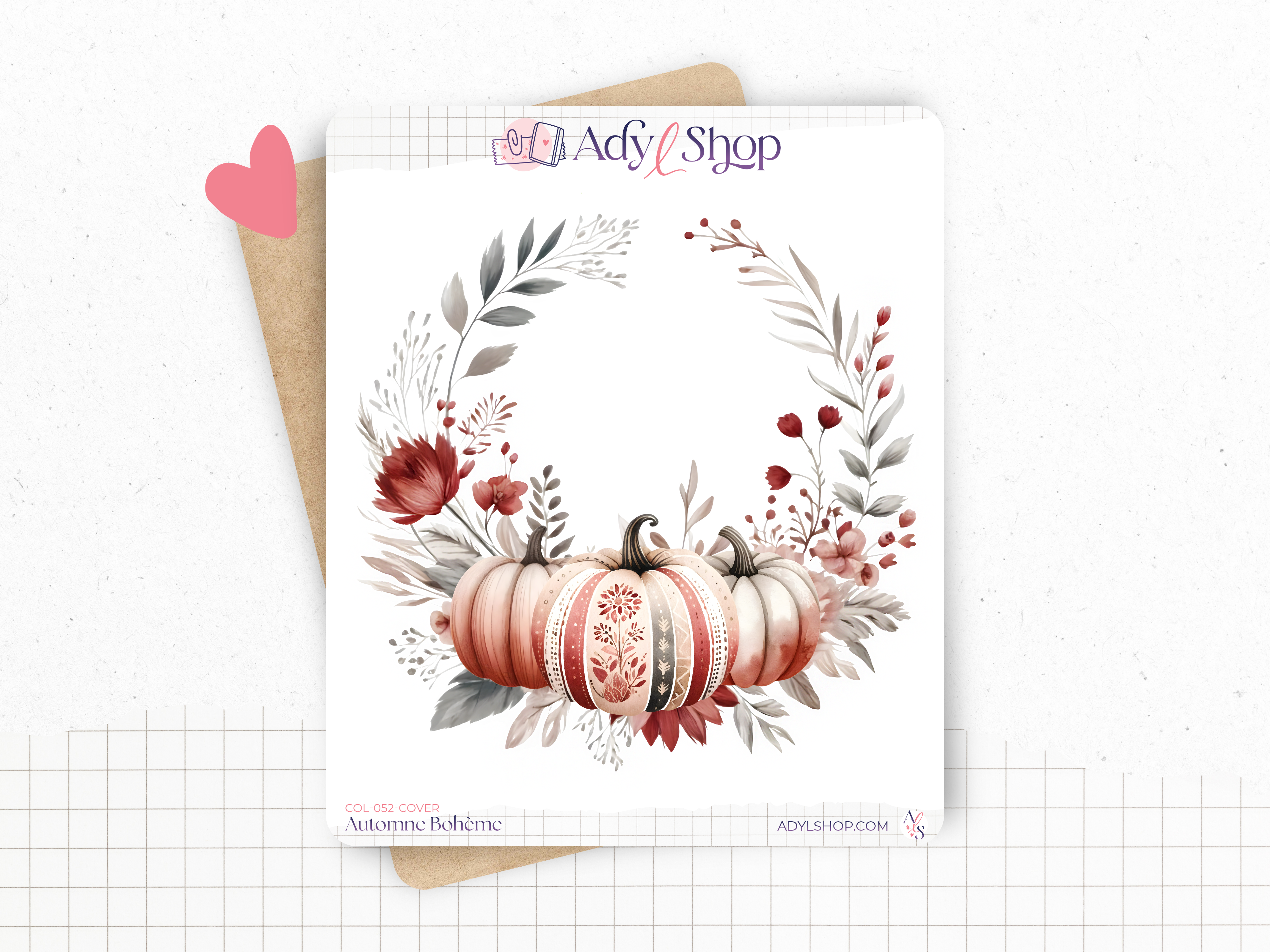 Sticker sheets - "Boho Fall" - Watercolor illustrations : fall, leaves, pumkins, cozy and cocooning - Cover page - Bullet Journal / Planner sticker sheet