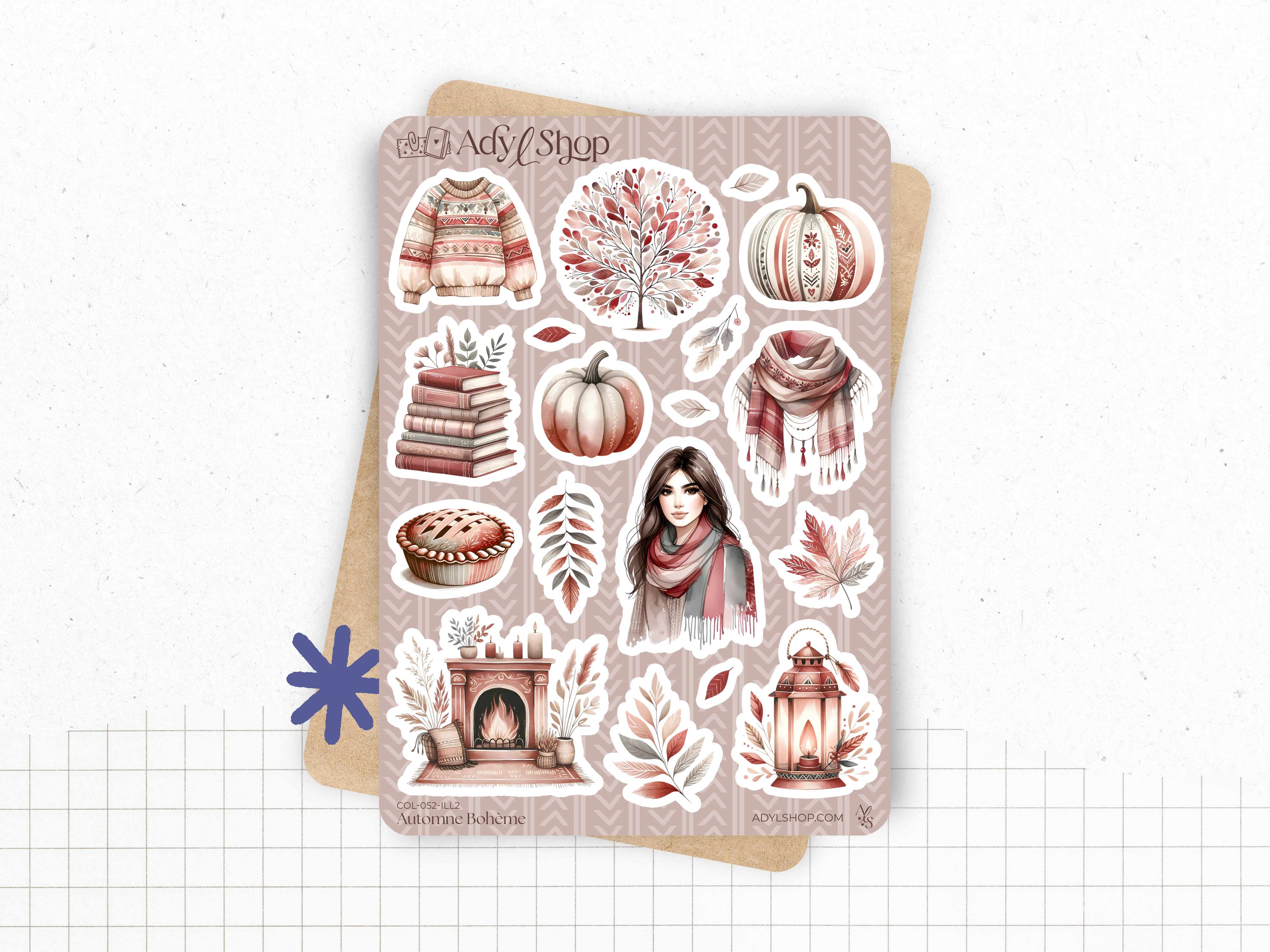 Sticker sheets - "Boho Fall" - Watercolor illustrations : fall, leaves, pumkins, cozy and cocooning - Bullet Journal / Planner sticker sheet