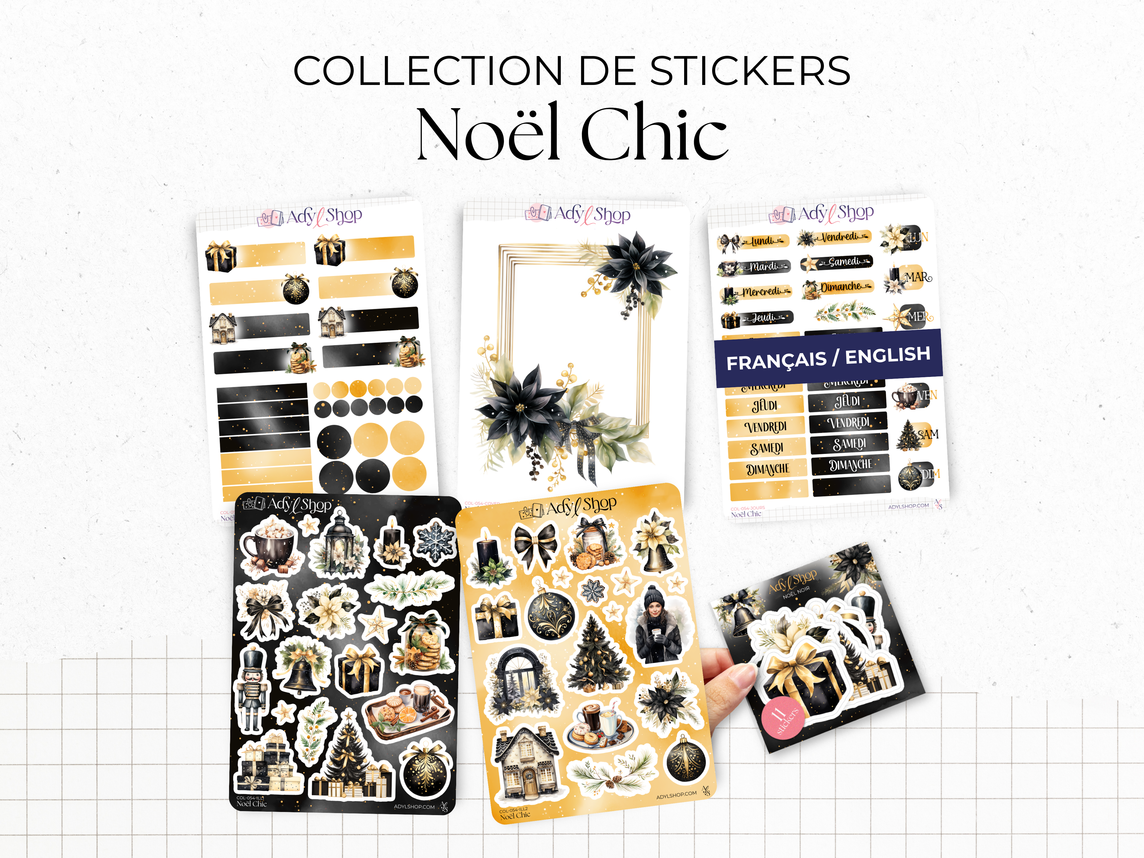 Sticker collection - "Chic Christmas" - Watercolor illustrations: Christmas, winter, ornaments, decoration - Bullet Journal / Planner stickers