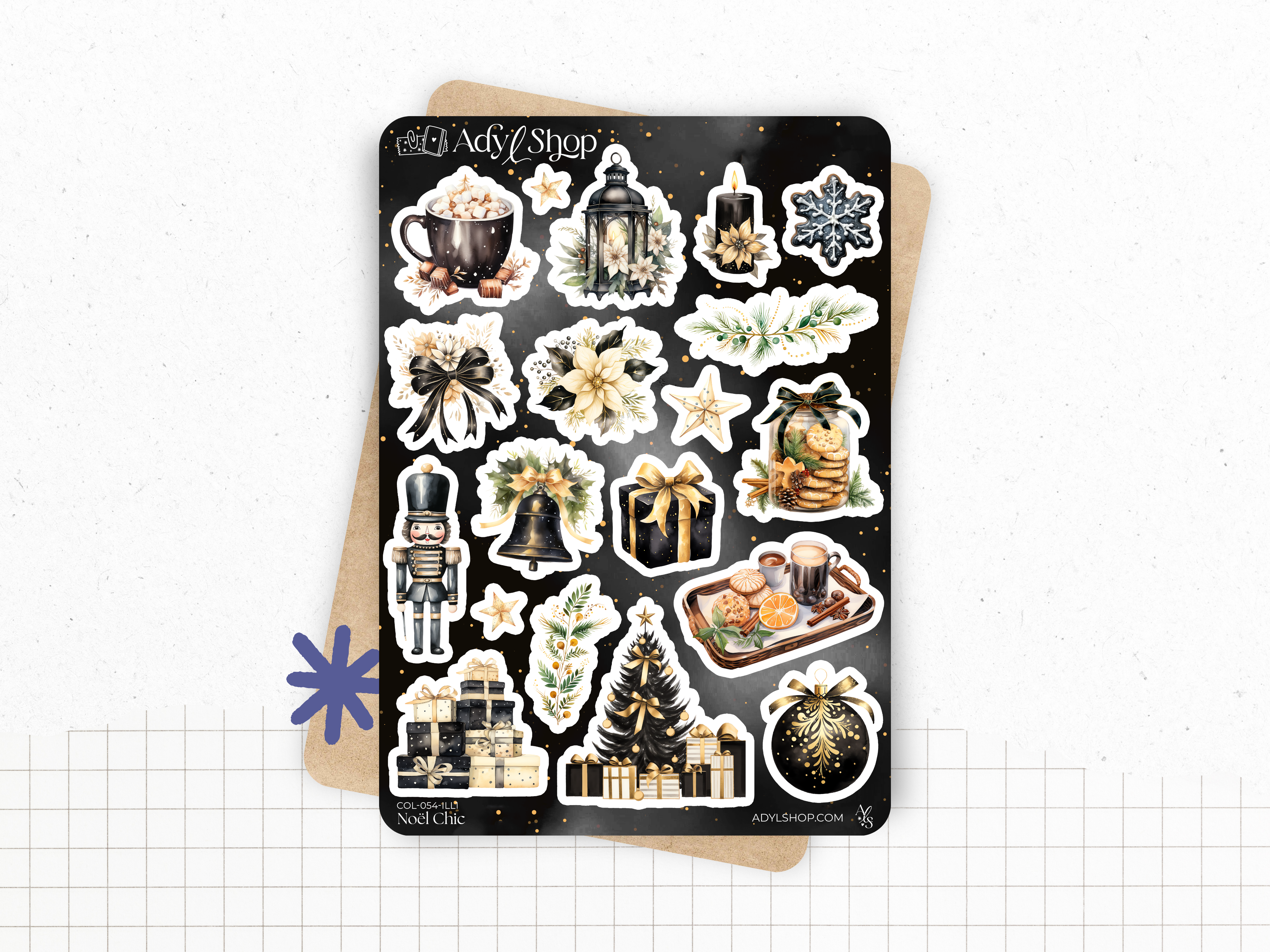 Sticker sheets - "Chic Christmas" - Watercolor illustrations: Christmas, winter, ornaments, decoration - Bullet Journal / Planner stickers