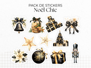 Pack de stickers "Noël Chic" - 11 autocollants die-cut sur le thème de l'hiver et de Noël : fêtes de fin d'année, noir, or - Bullet Journal