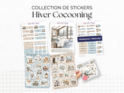 Planches de stickers "Hiver Cocooning" - Autocollants sur le thème de l'hiver : cozy, froid, bleu, neige, glace, flocon - Page de couverture - Bullet Journal