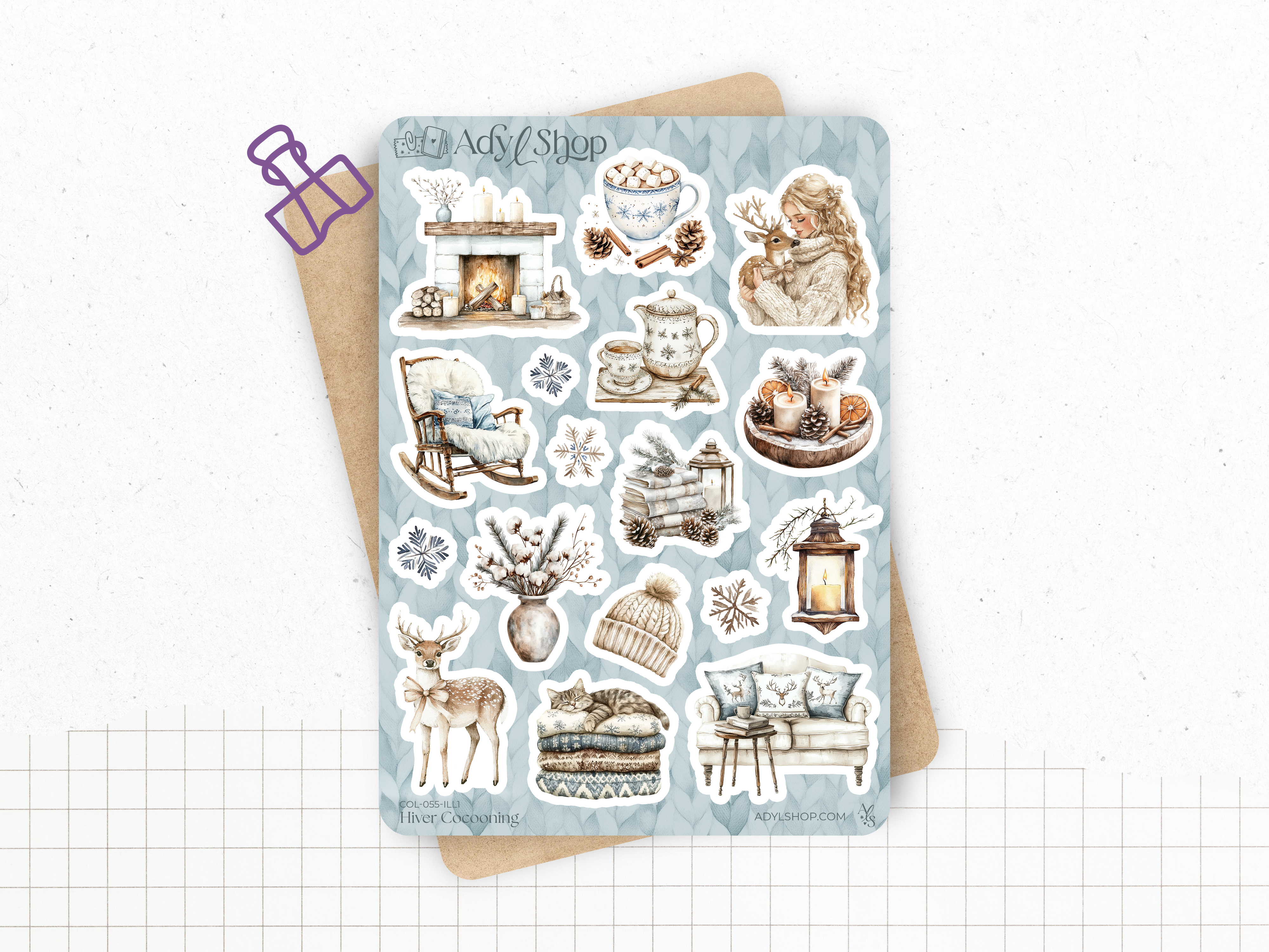 Sticker sheets - "Cocooning Winter" - Watercolor illustrations : winter, cold, cozy, frozen - Bullet Journal / Planner sticker sheet