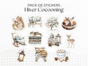 Planches de stickers "Hiver Cocooning" - Autocollants sur le thème de l'hiver : cozy, froid, bleu, neige, glace, flocon - Page de couverture - Bullet Journal