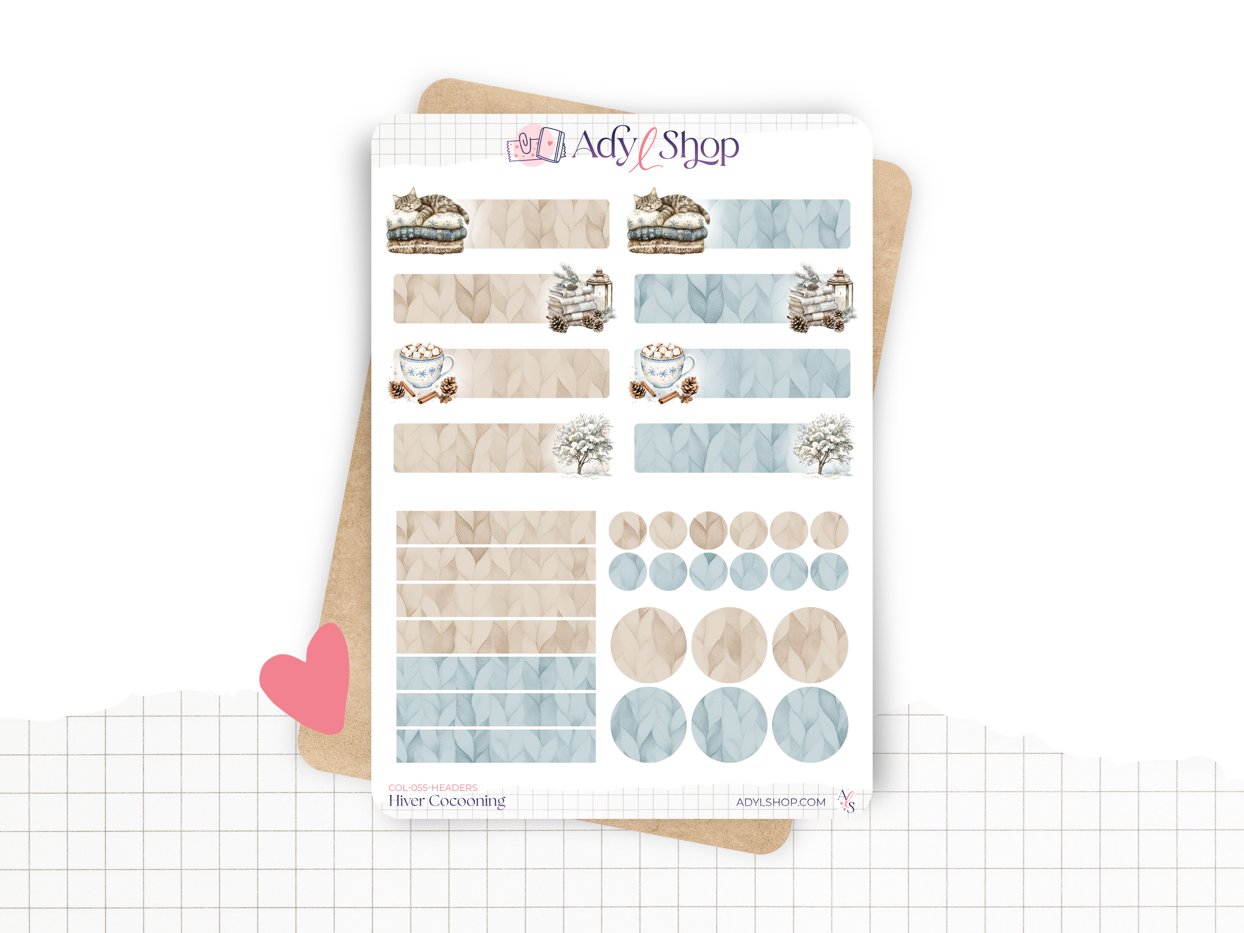 Sticker sheets - "Cocooning Winter" - Watercolor illustrations : winter, cold, cozy, frozen - Headers - Bullet Journal / Planner sticker sheet