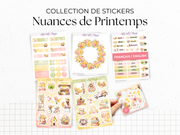 Planches de stickers "Nuances de Printemps" - Autocollants sur un thème du printemps : fleurs, beau temps - Couronne de fleurs - Bullet Journal