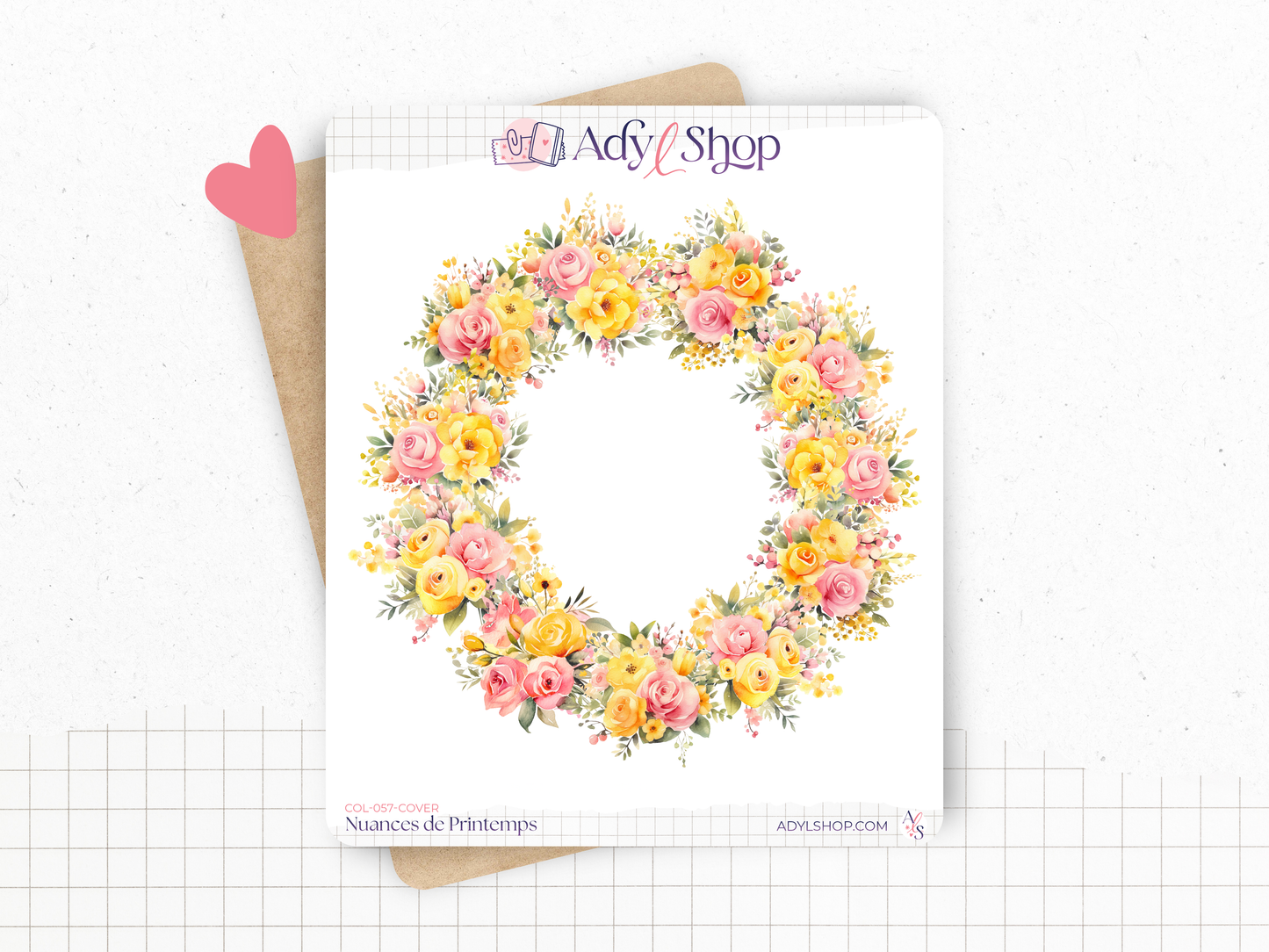 Planches de stickers "Nuances de Printemps" - Autocollants sur un thème du printemps : fleurs, beau temps - Couronne de fleurs - Bullet Journal