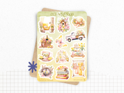 Planches de stickers "Nuances de Printemps" - Autocollants sur un thème du printemps : fleurs, beau temps - Couronne de fleurs - Bullet Journal